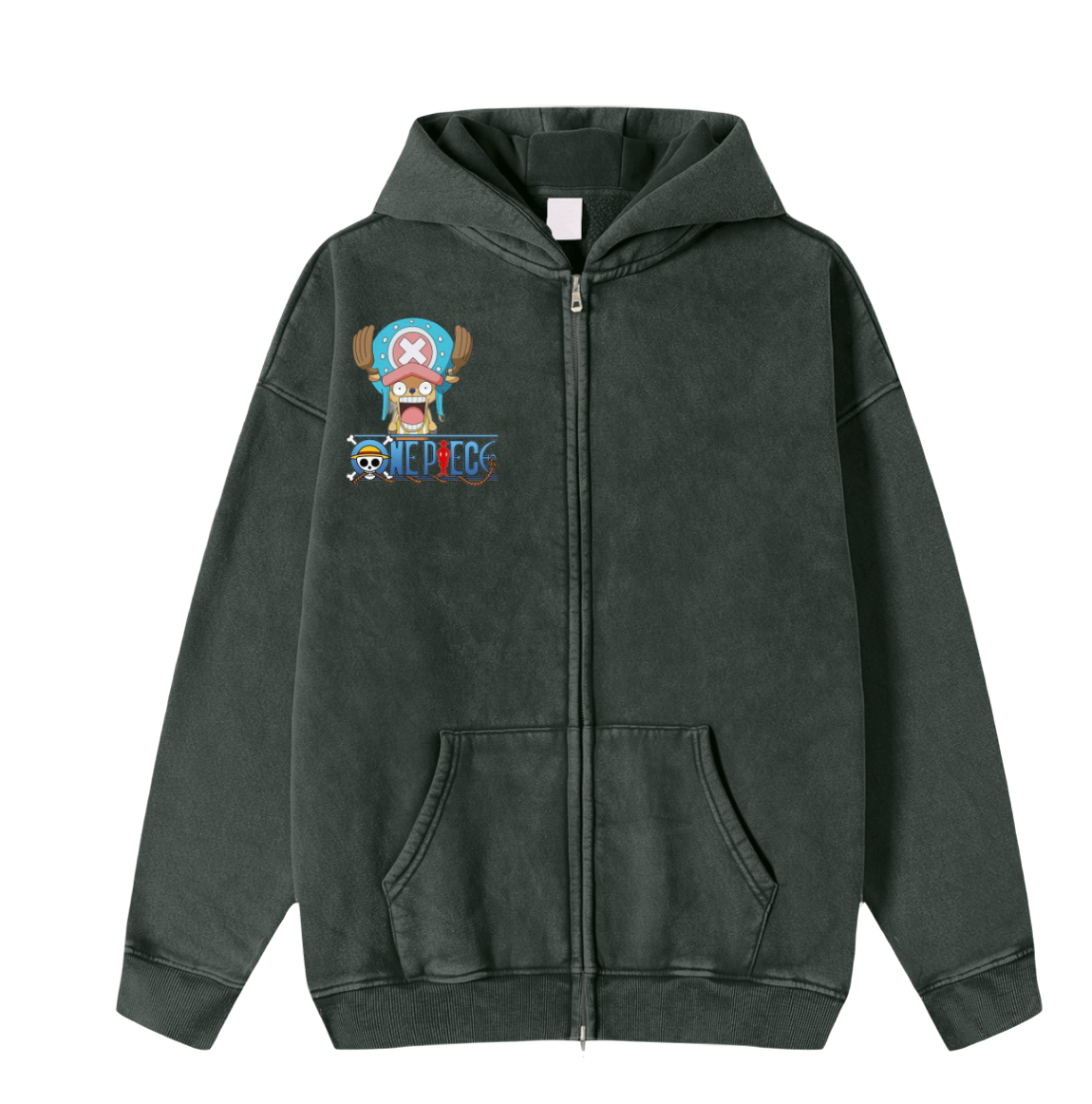 Snow Washed Zip-Through Fleece Hoodie