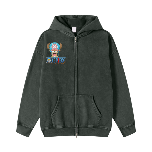 Snow Washed Zip-Through Fleece Hoodie