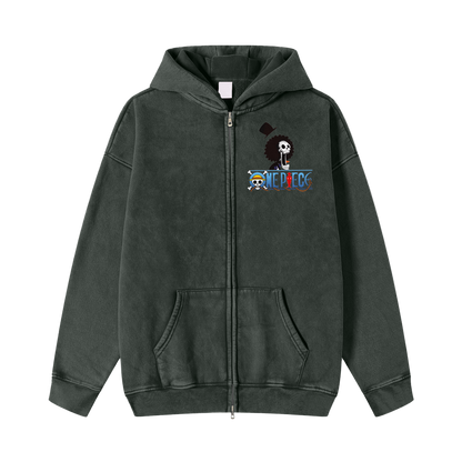 Snow Washed Zip-Through Fleece Hoodie