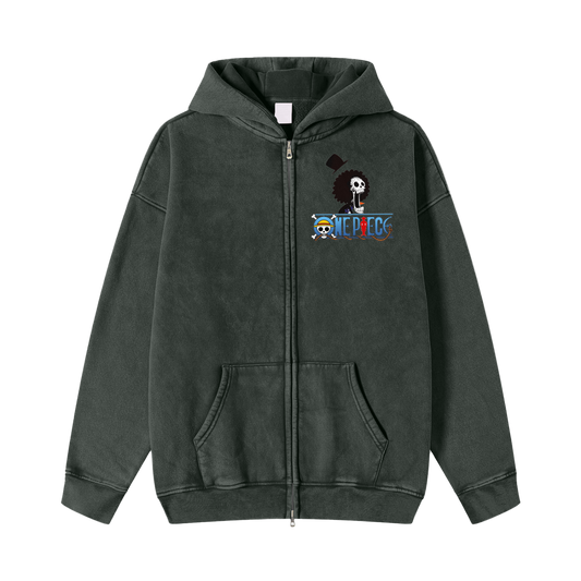 Snow Washed Zip-Through Fleece Hoodie