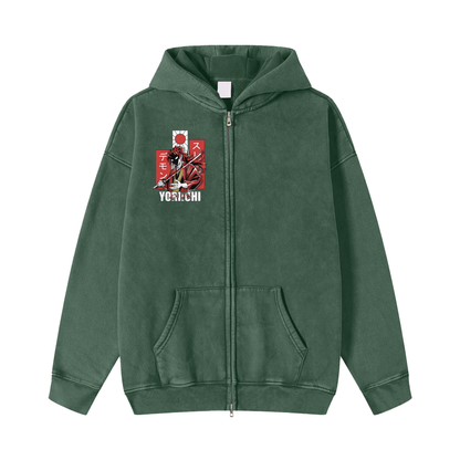 Snow Washed Zip-Through Fleece Hoodie