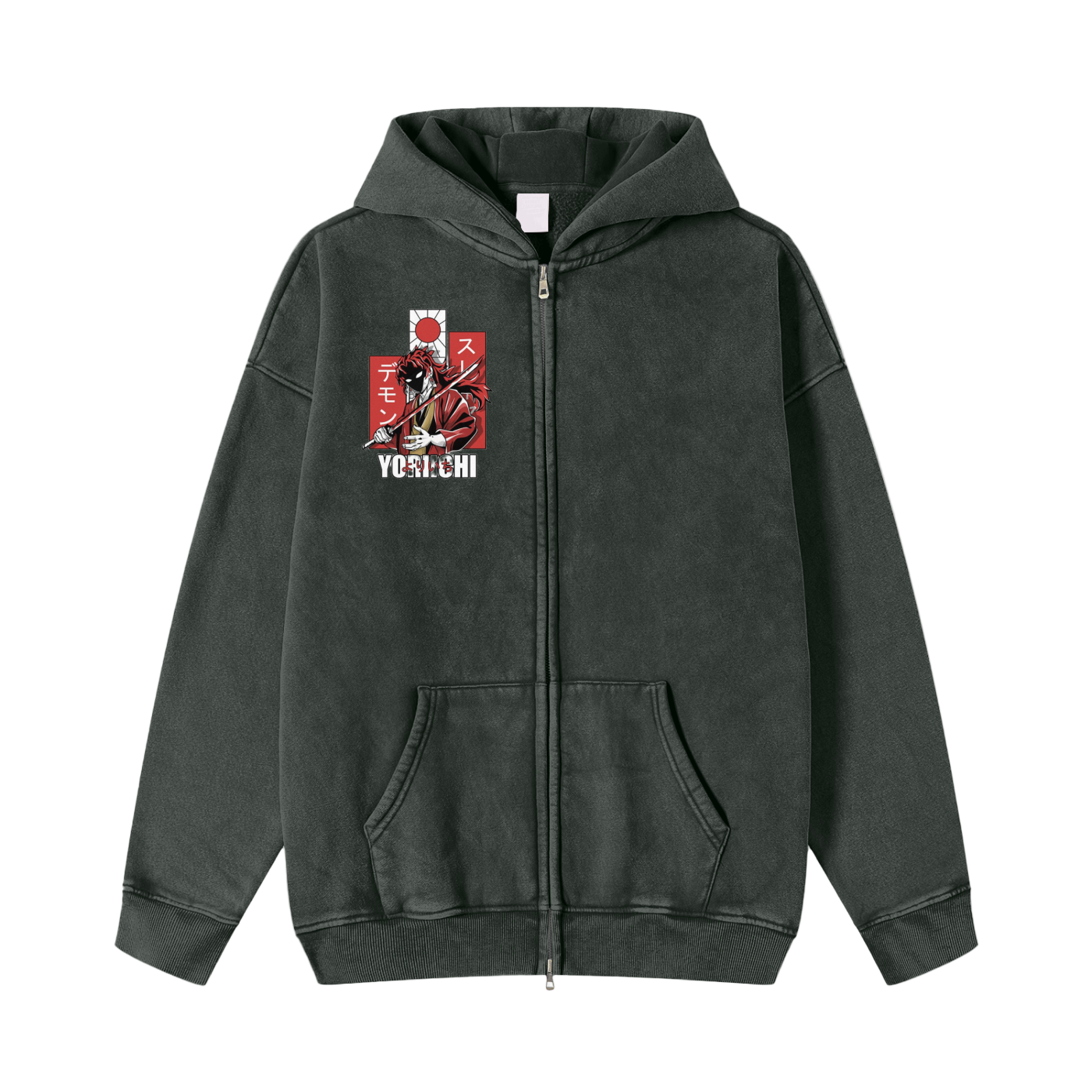 Snow Washed Zip-Through Fleece Hoodie