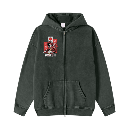 Snow Washed Zip-Through Fleece Hoodie