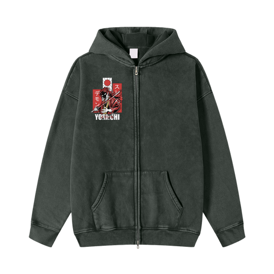 Snow Washed Zip-Through Fleece Hoodie