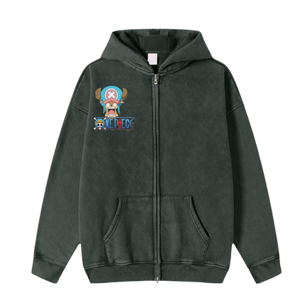 Snow Washed Zip-Through Fleece Hoodie