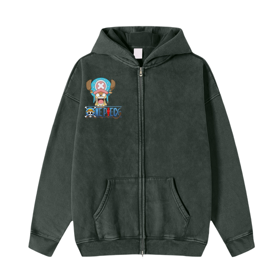 Snow Washed Zip-Through Fleece Hoodie