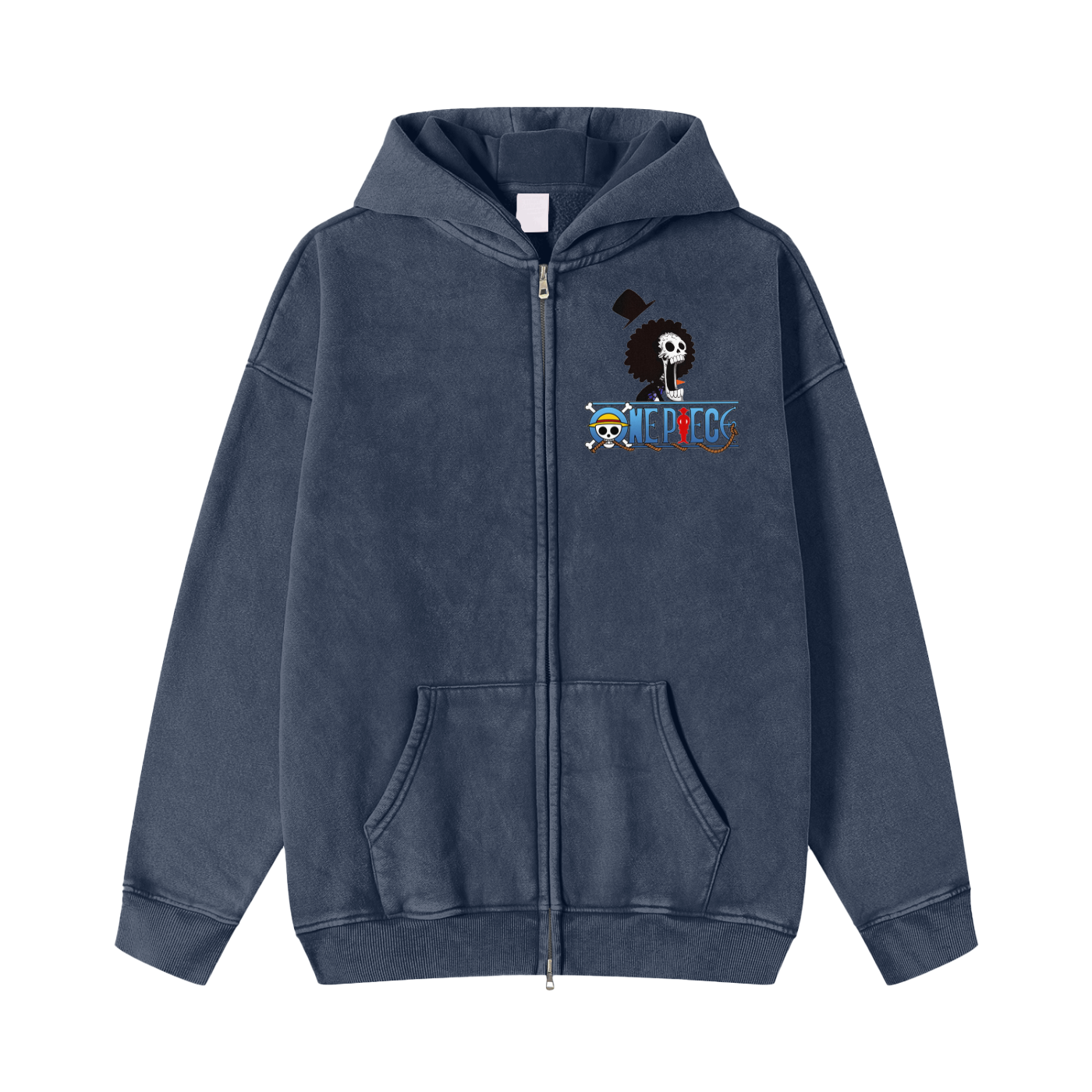 Snow Washed Zip-Through Fleece Hoodie