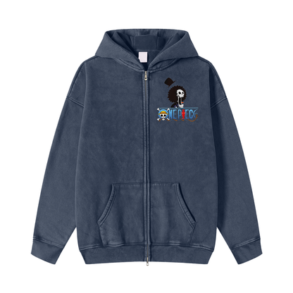 Snow Washed Zip-Through Fleece Hoodie
