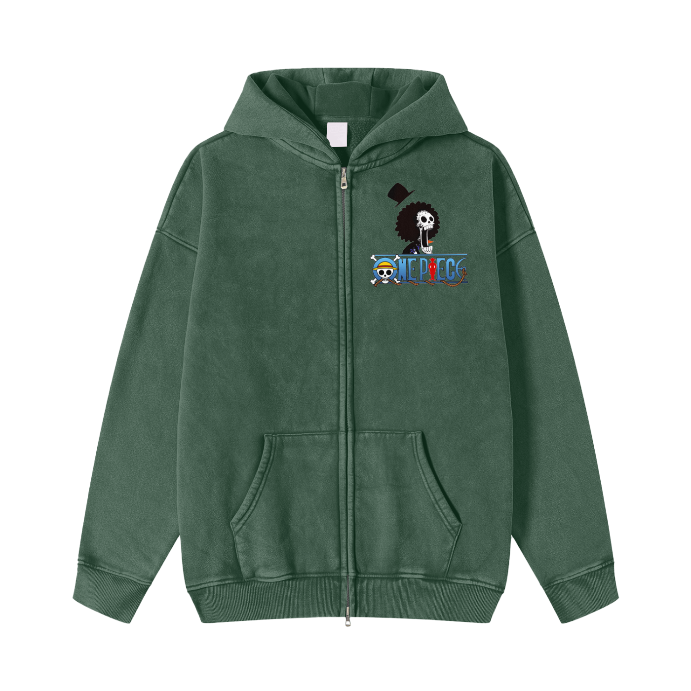 Snow Washed Zip-Through Fleece Hoodie