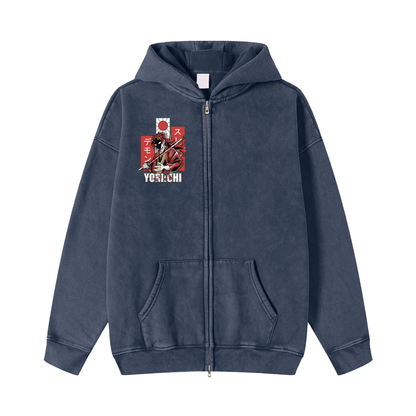 Snow Washed Zip-Through Fleece Hoodie